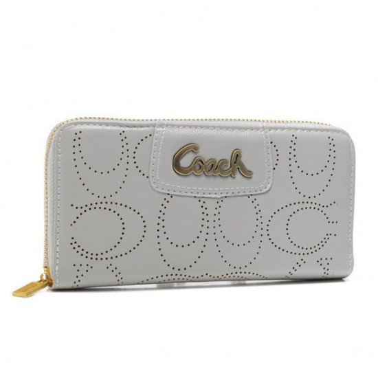 Coach Perforated Logo Large Grey Wallets AXT | Women